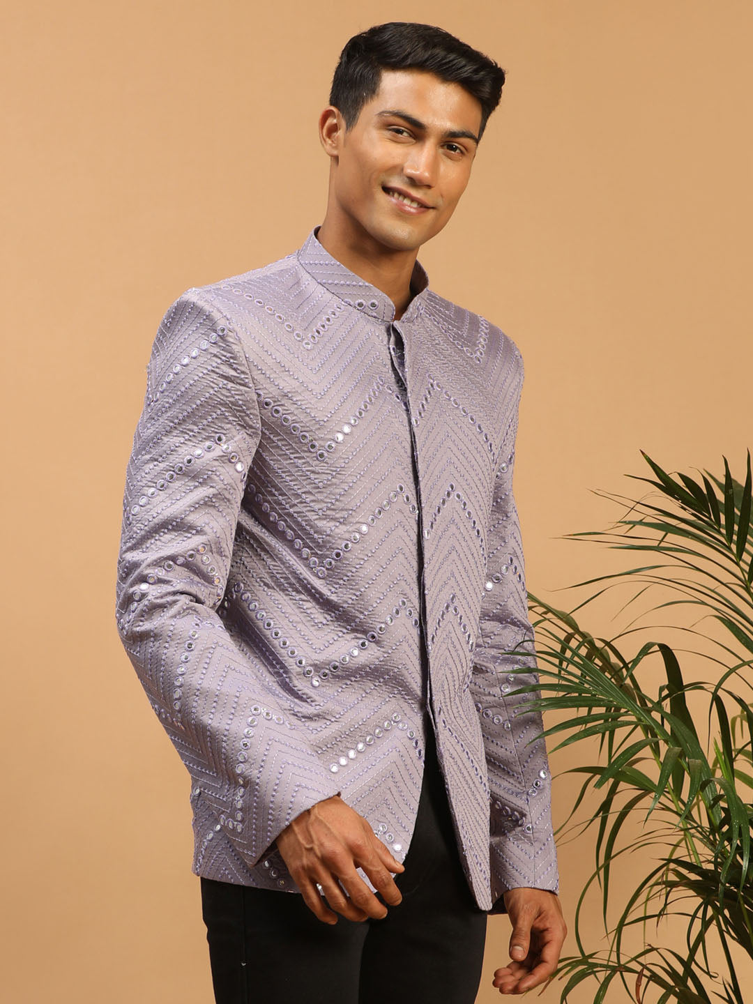 Purple Sequins Silk Blend Festival Men's Jacket