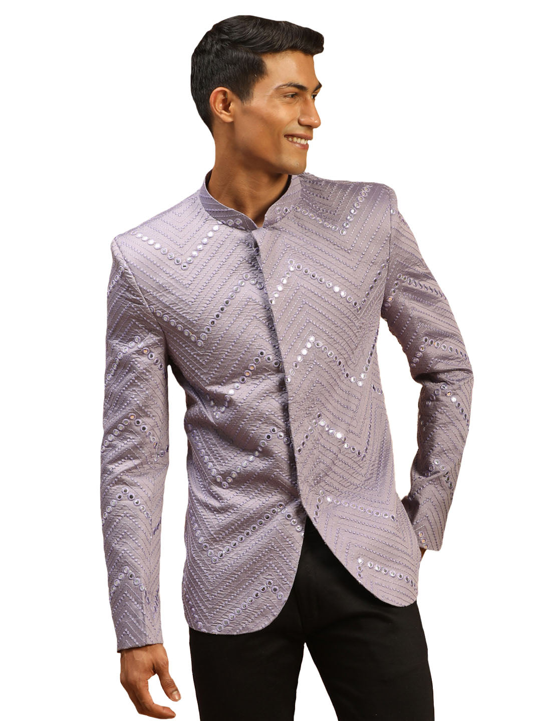 Purple Sequins Silk Blend Festival Men's Jacket