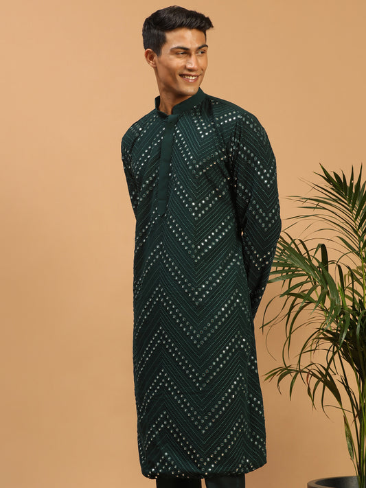 Bottle Green Georgette Wedding Men's Kurta