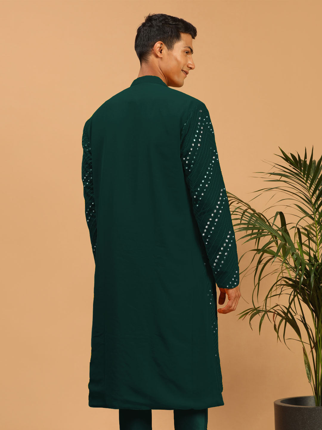 Bottle Green Georgette Wedding Men's Kurta