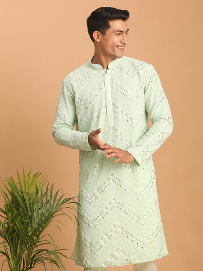Mint Green Georgette Wedding Men's Kurta