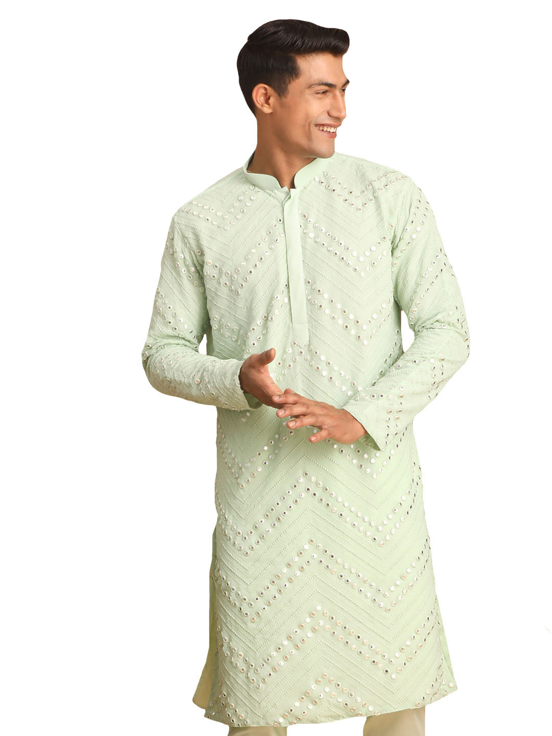 Mint Green Georgette Wedding Men's Kurta