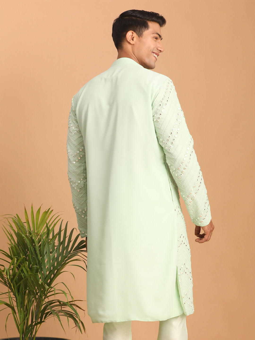 Mint Green Georgette Wedding Men's Kurta