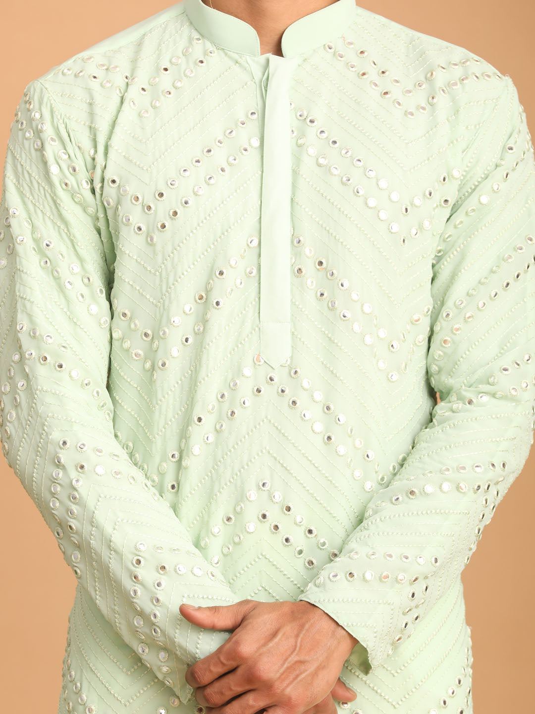 Mint Green Georgette Wedding Men's Kurta