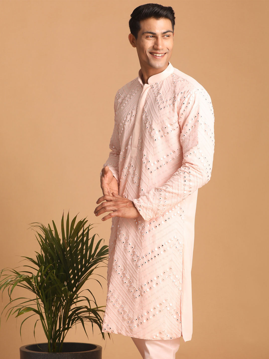 Pink Georgette Wedding Men's Kurta