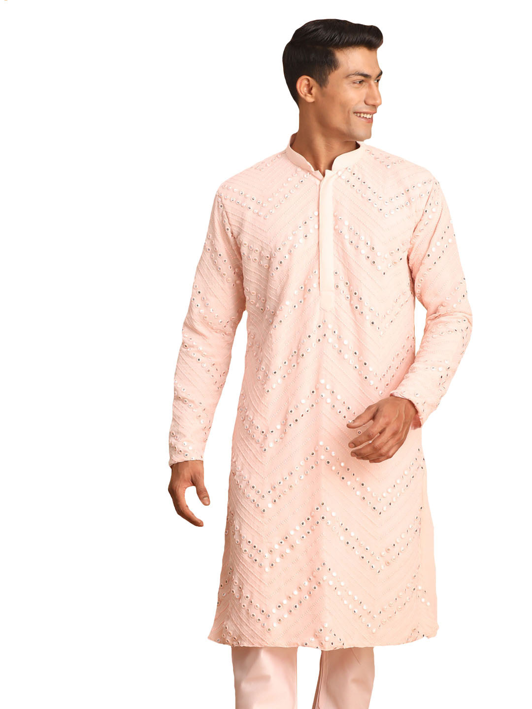 Pink Georgette Wedding Men's Kurta