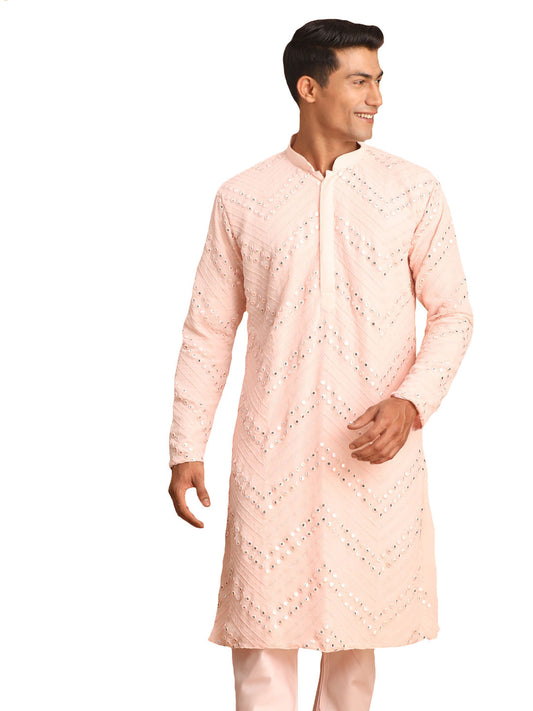 Pink Georgette Wedding Men's Kurta