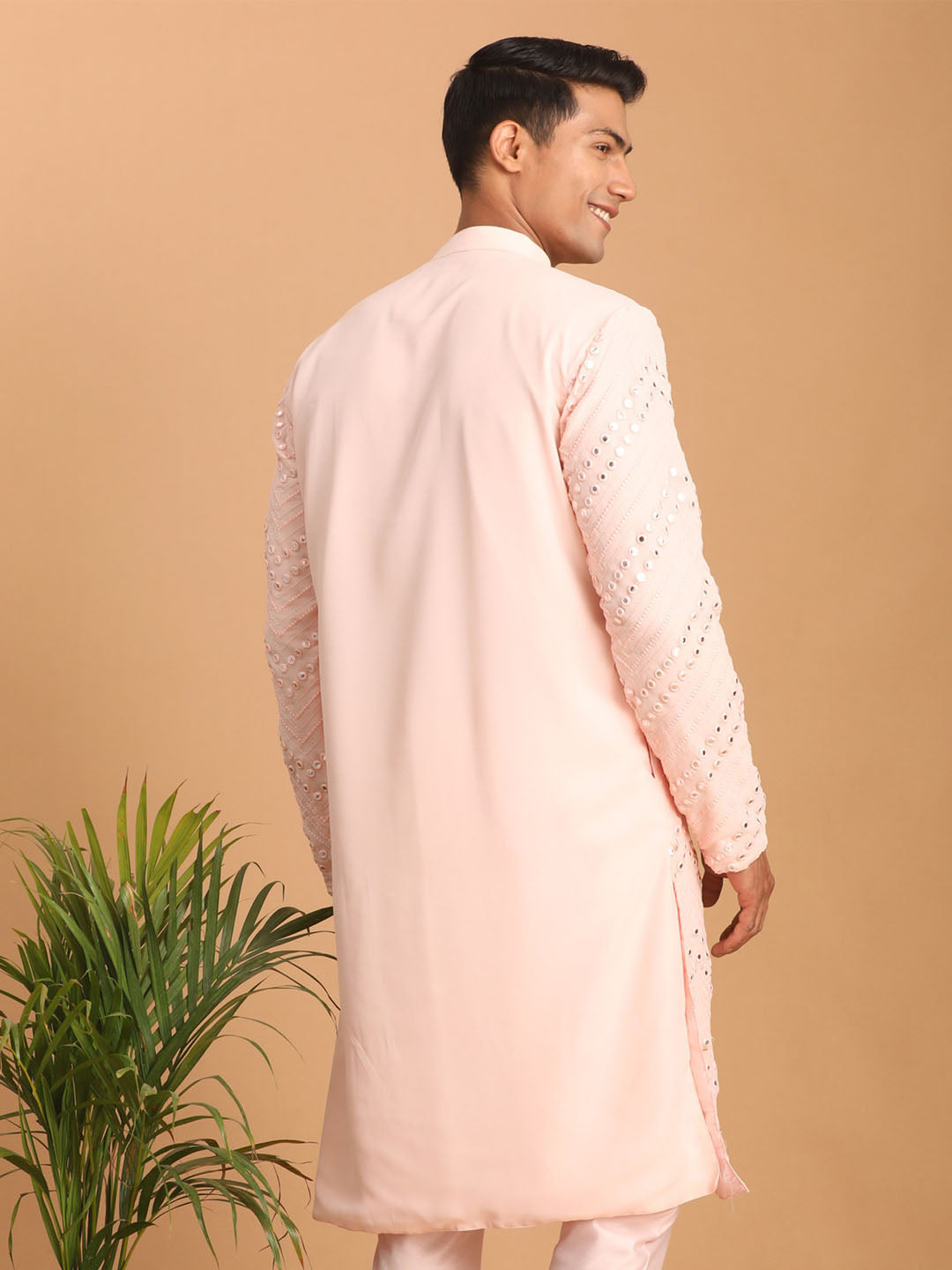 Pink Georgette Wedding Men's Kurta