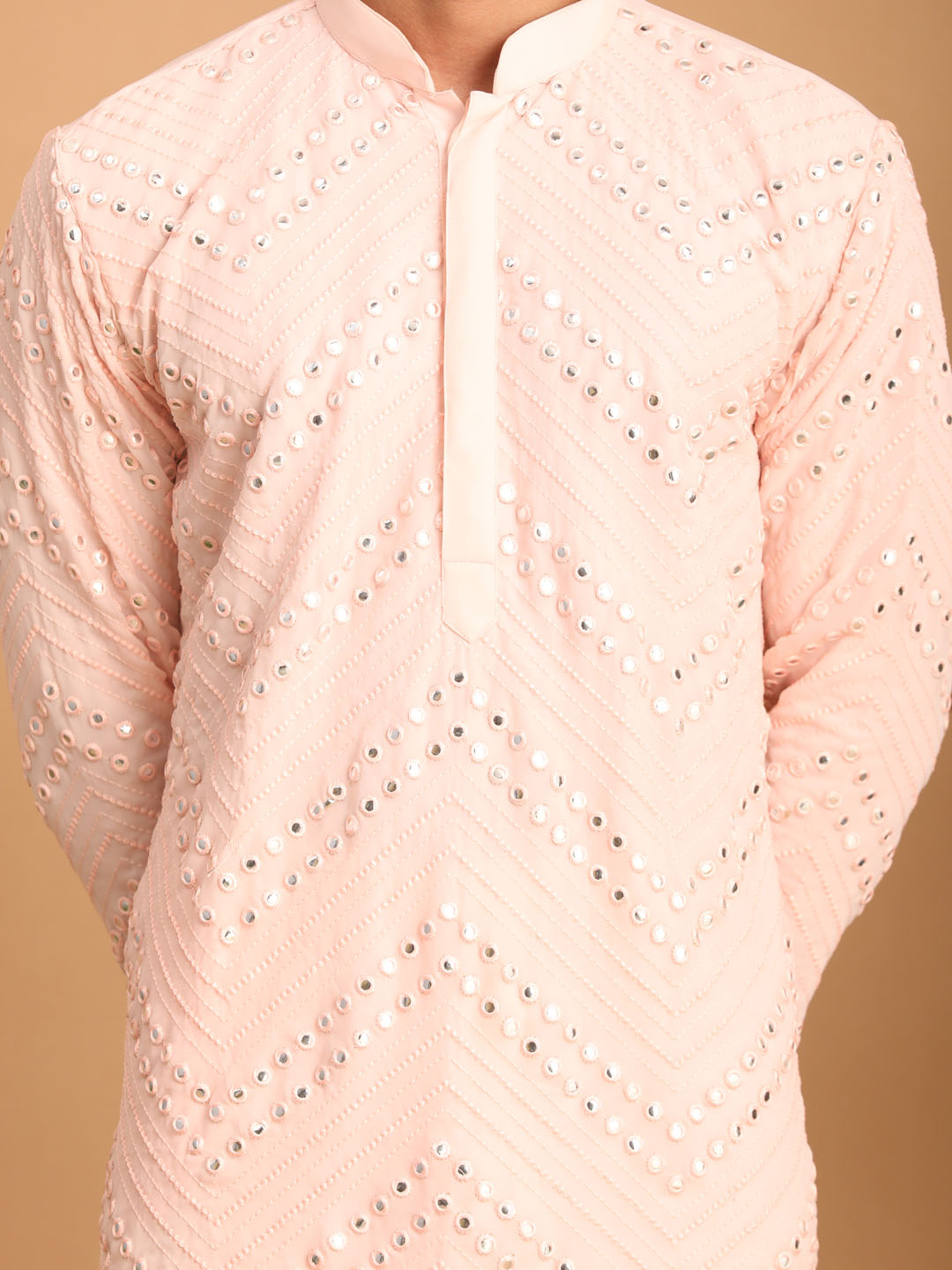 Pink Georgette Wedding Men's Kurta