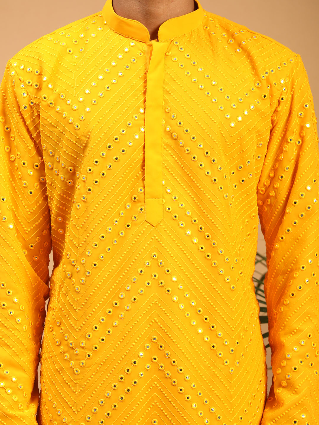 Yellow Georgette Wedding Men's Kurta