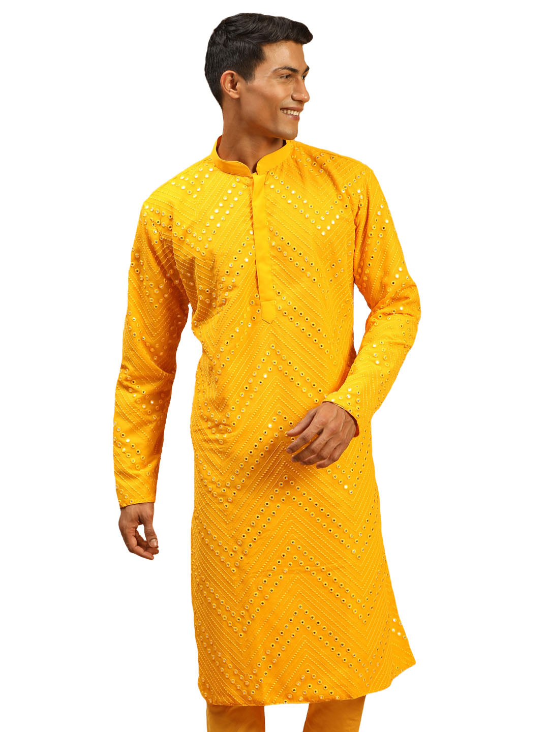 Yellow Georgette Wedding Men's Kurta
