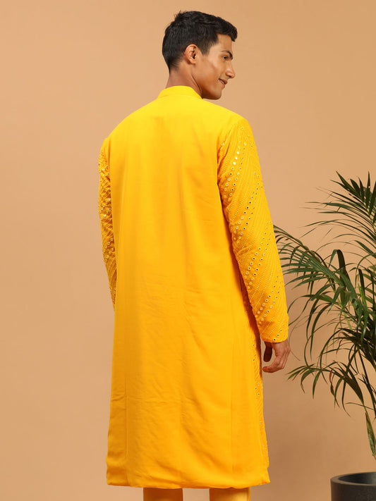 Yellow Georgette Wedding Men's Kurta