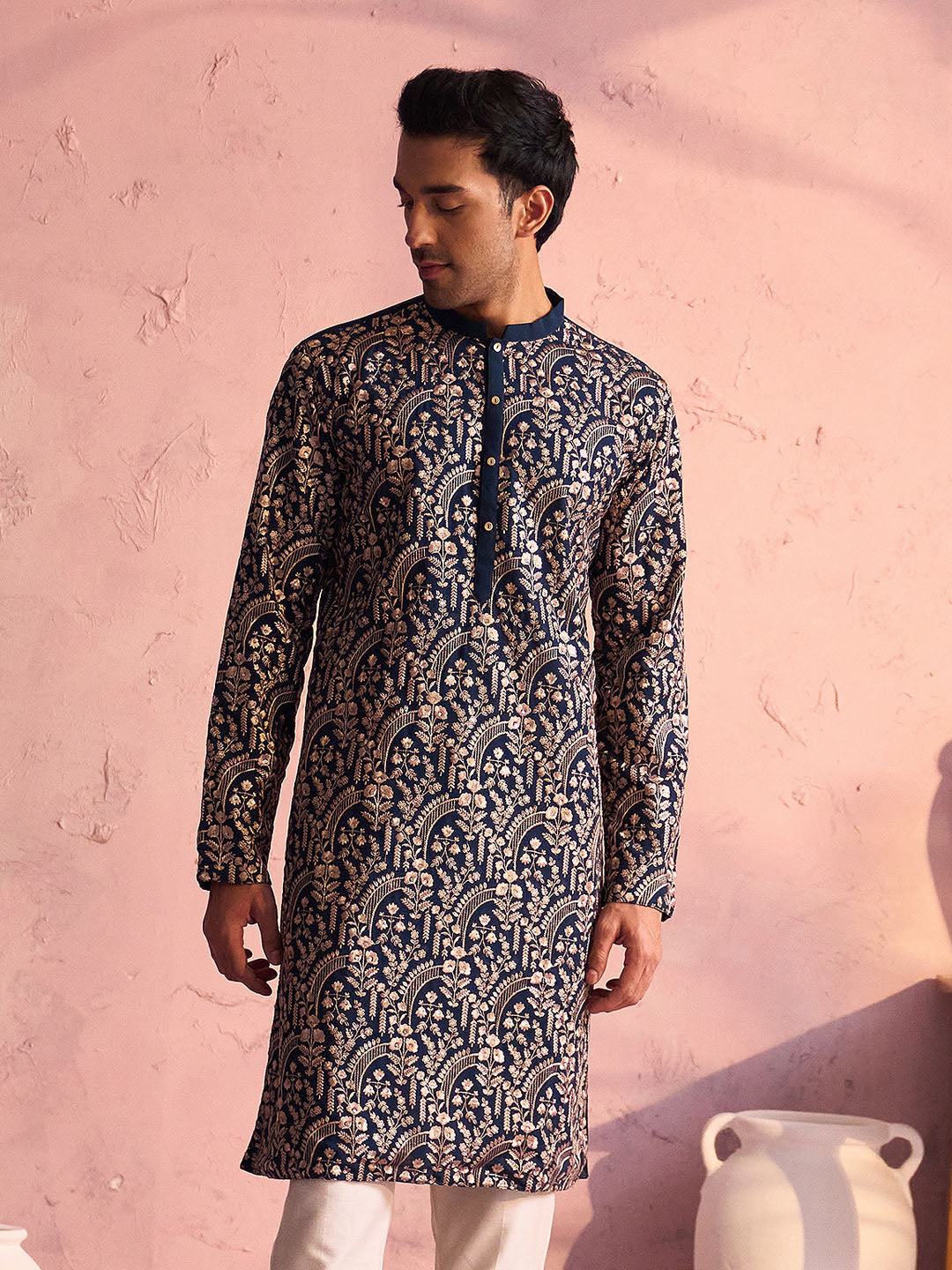 Turquoise Georgette Wedding Men's Kurta