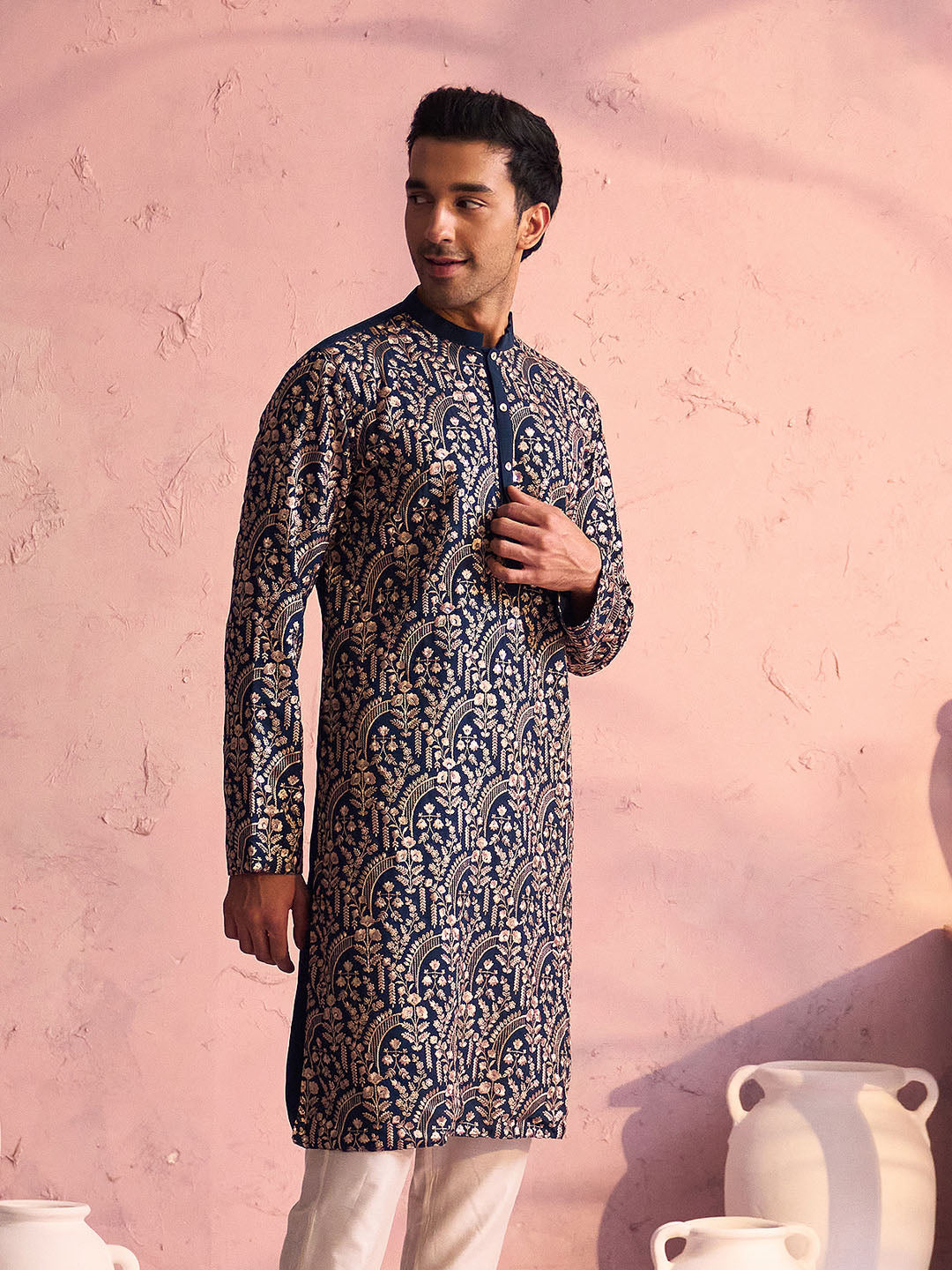Turquoise Georgette Wedding Men's Kurta