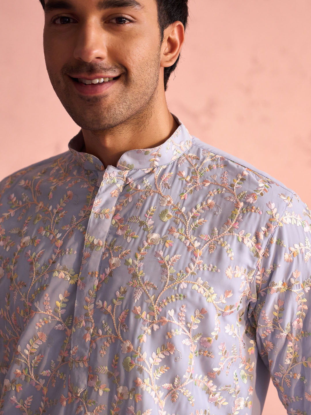 Powder Blue Georgette Wedding Men's Kurta