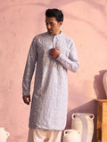 Powder Blue Georgette Wedding Men's Kurta