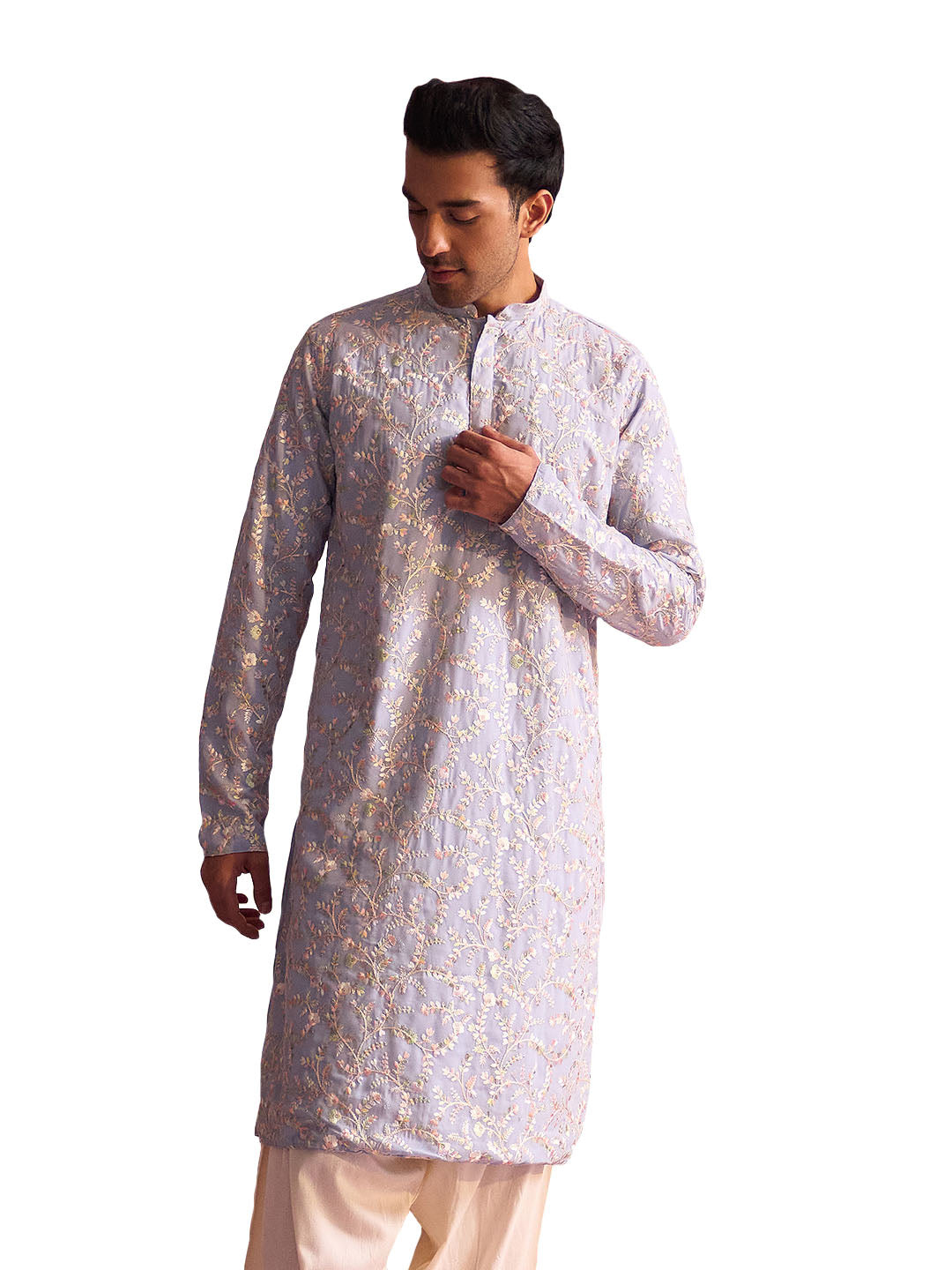 Powder Blue Georgette Wedding Men's Kurta