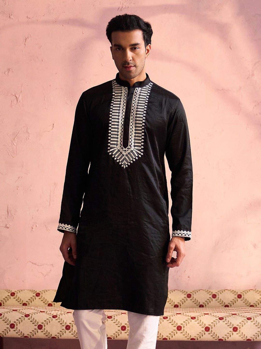 Black Viscose Wedding Men's Kurta
