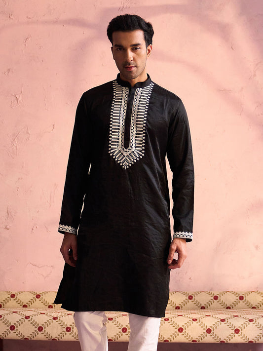 Black Viscose Wedding Men's Kurta