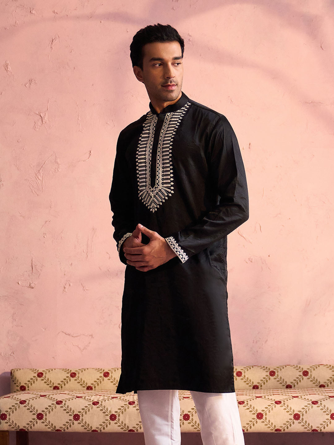 Black Viscose Wedding Men's Kurta