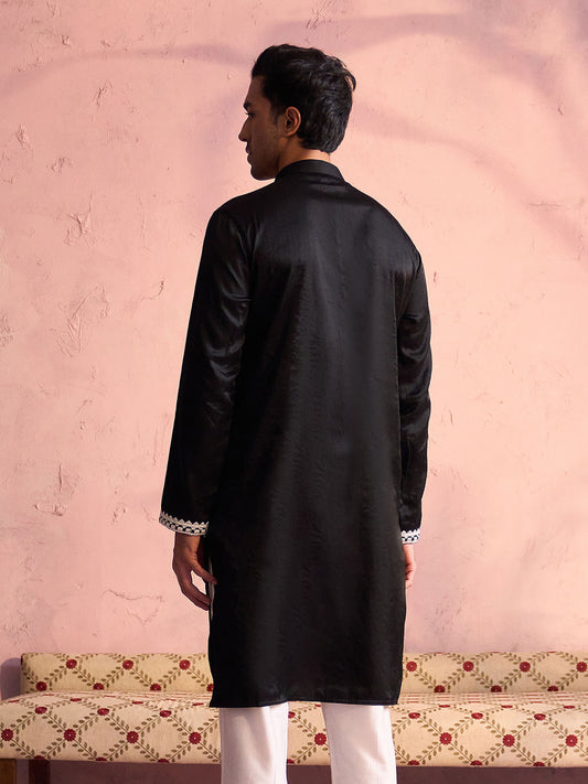 Black Viscose Wedding Men's Kurta