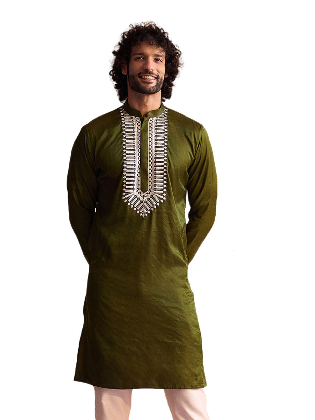 Mehendi Green Viscose Wedding Men's Kurta