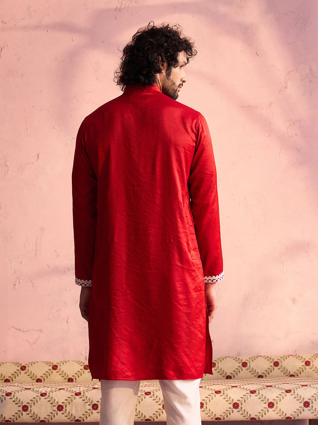 Red Viscose Wedding Men's Kurta