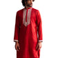 Red Viscose Wedding Men's Kurta