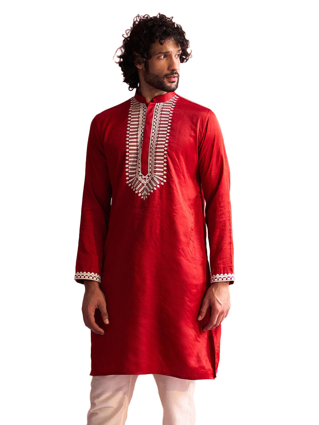 Red Viscose Wedding Men's Kurta