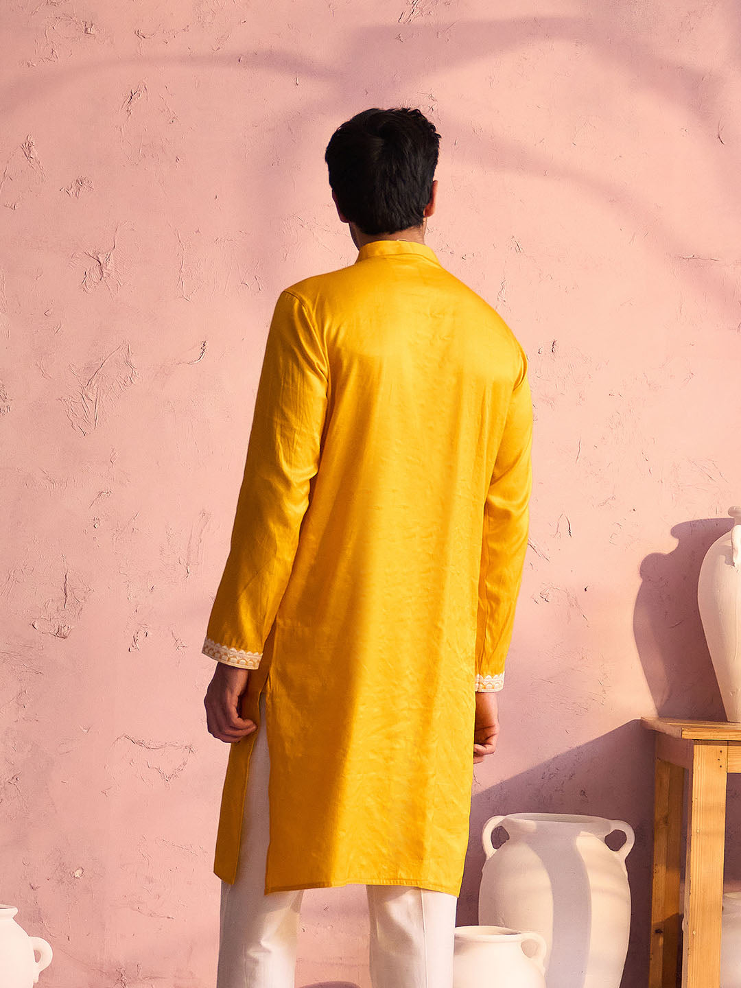 Yellow Viscose Wedding Men's Kurta