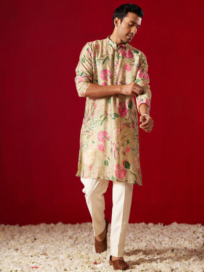 Multicolour Cotton Blend Casual Men's Kurta Set