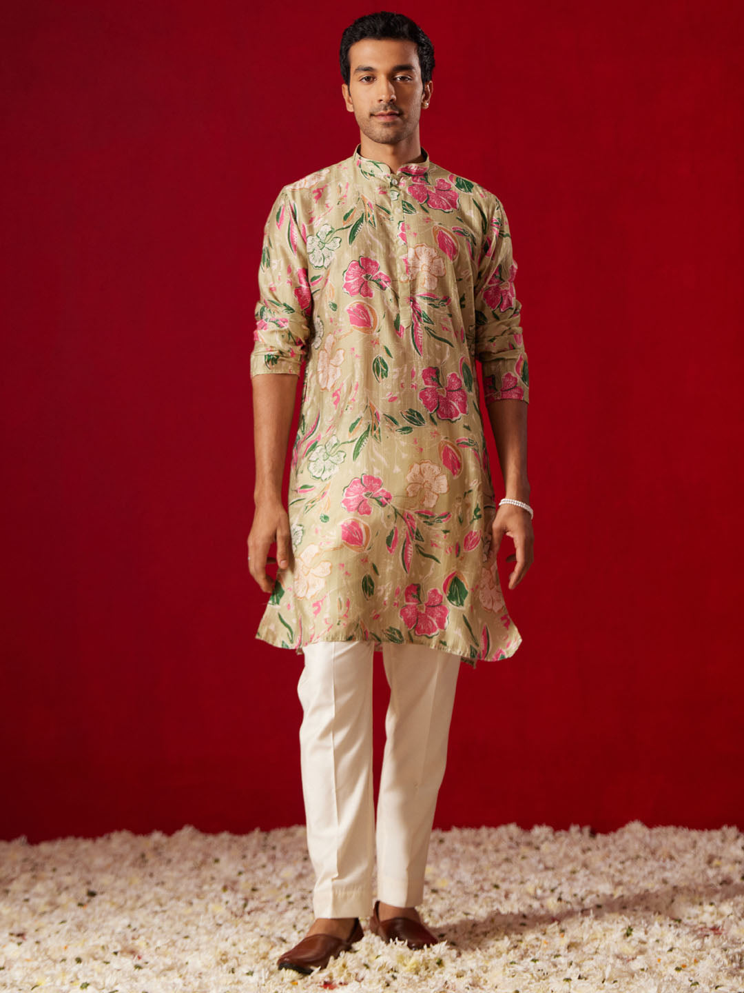 Multicolour Cotton Blend Casual Men's Kurta Set