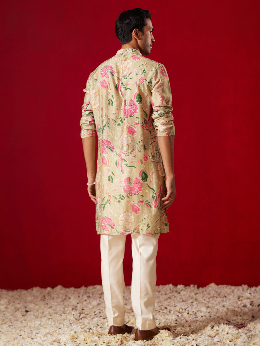 Multicolour Cotton Blend Casual Men's Kurta Set