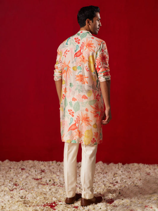 Multicolour Cotton Blend Casual Wear Men's Kurta Set