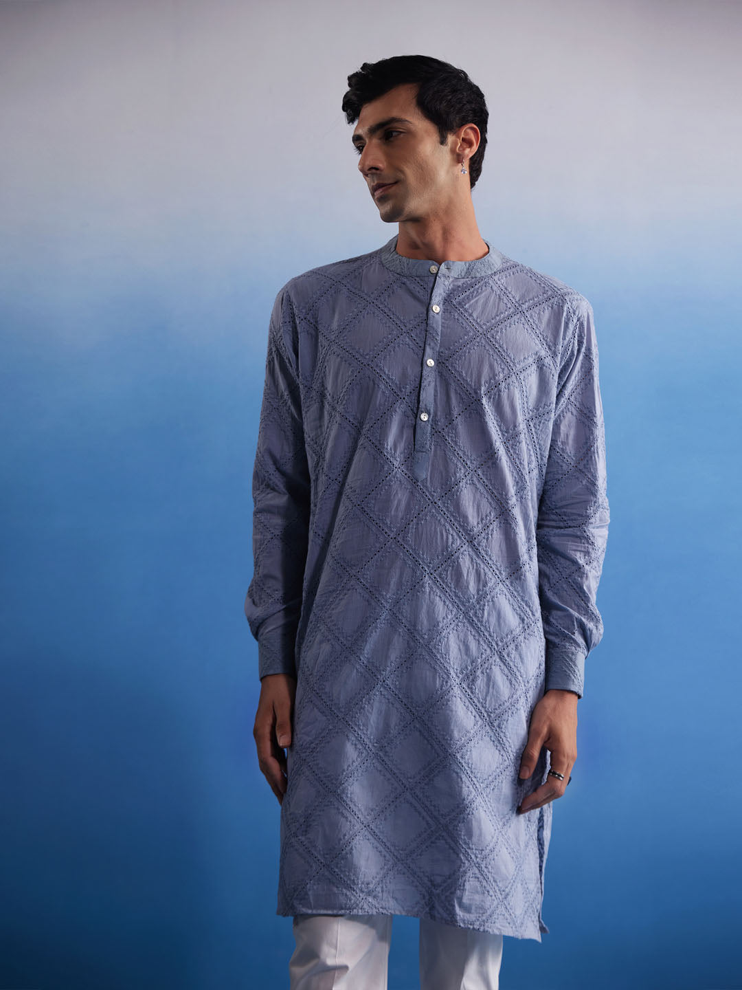 Aqua Cotton Wedding Men's Kurta
