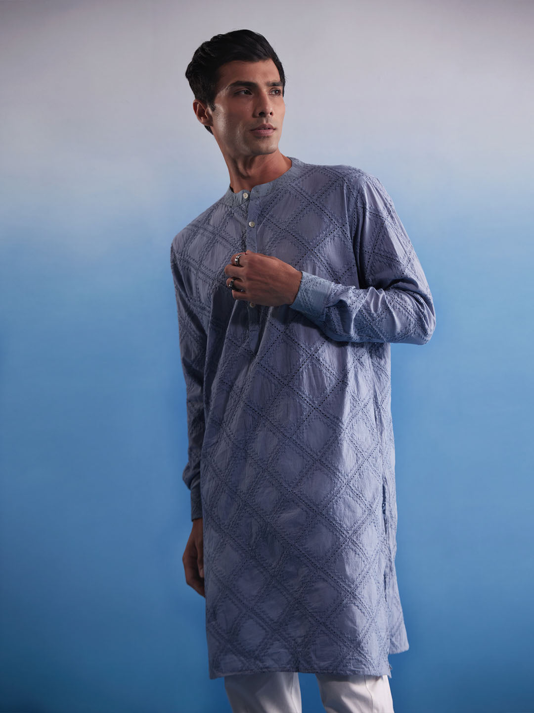 Aqua Cotton Wedding Men's Kurta