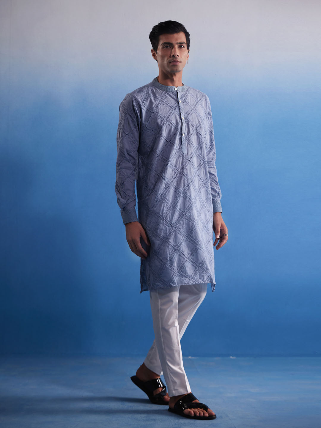 Aqua Cotton Wedding Men's Kurta