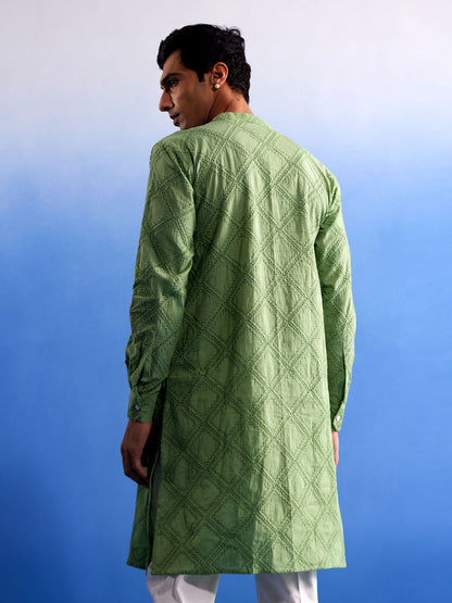 Green Cotton Wedding Men's Kurta
