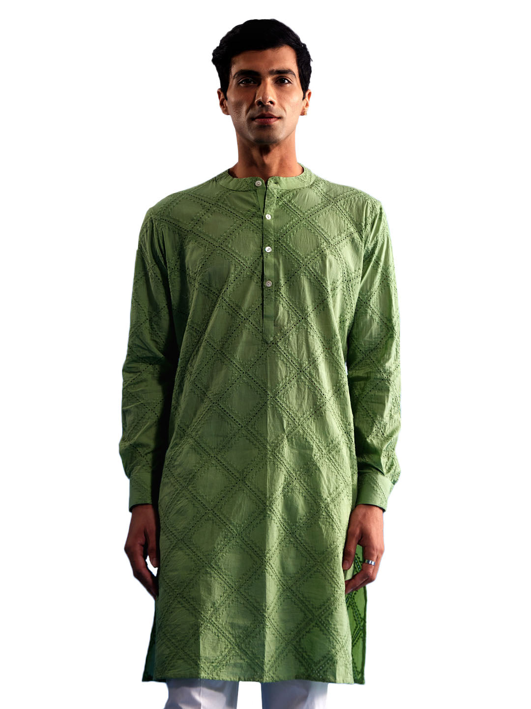 Green Cotton Wedding Men's Kurta