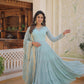 All Season Designer Embroidered Work Faux Georgette Sky Gown with Dupatta