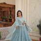 All Season Designer Embroidered Work Faux Georgette Sky Gown with Dupatta