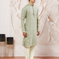 Men's Green Silk Blend Kurta Pyjama Set