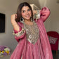 Mauve Gold Crush Dhoti Set with Mirror Work