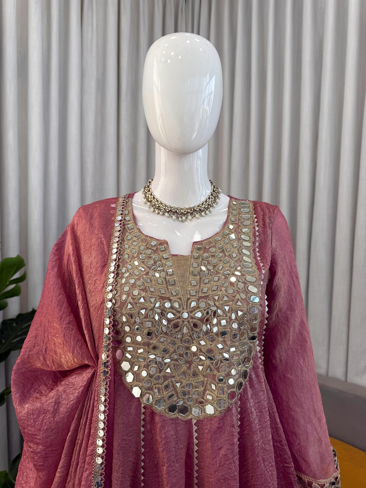 Mauve Gold Crush Dhoti Set with Mirror Work