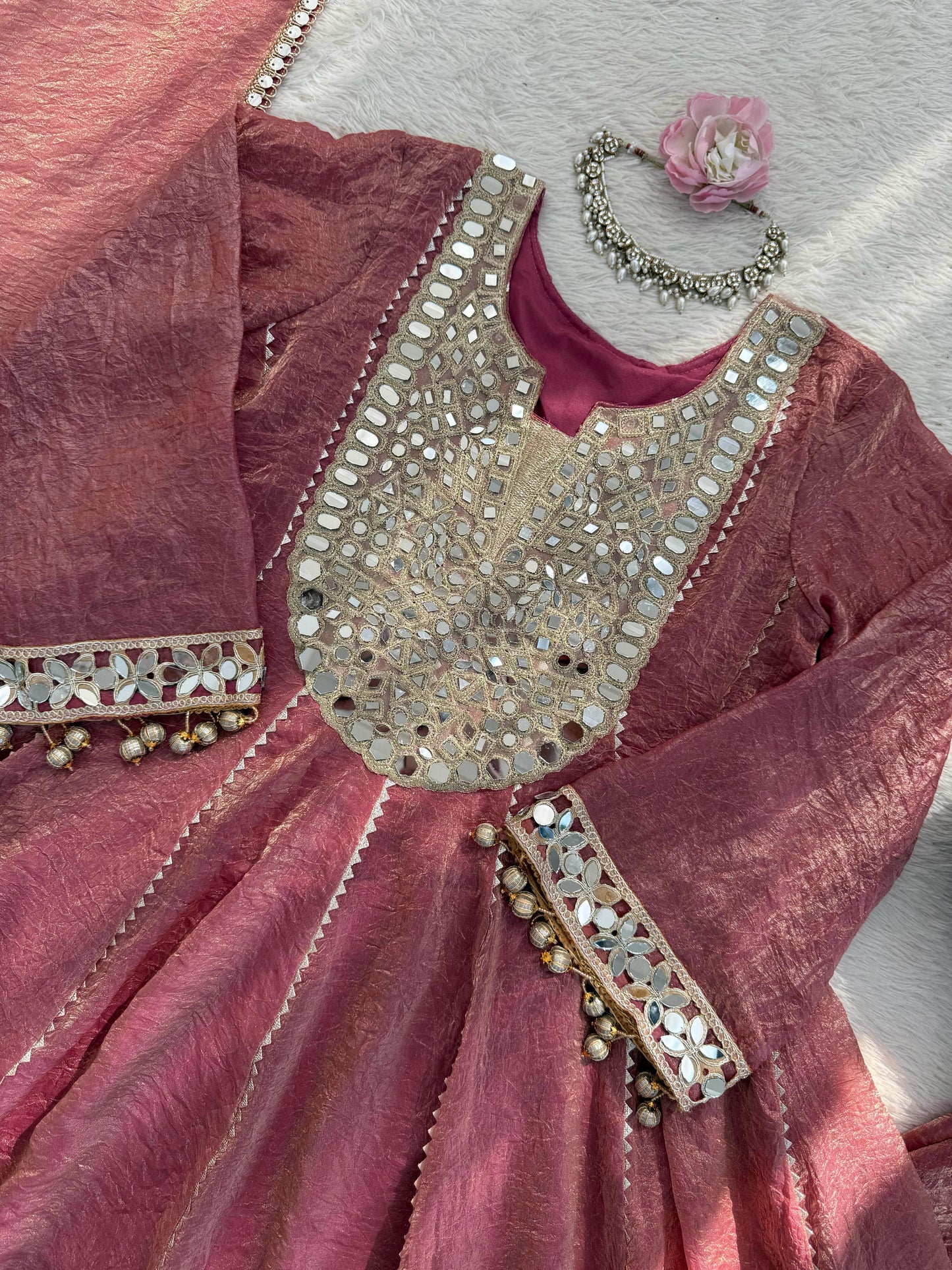 Mauve Gold Crush Dhoti Set with Mirror Work