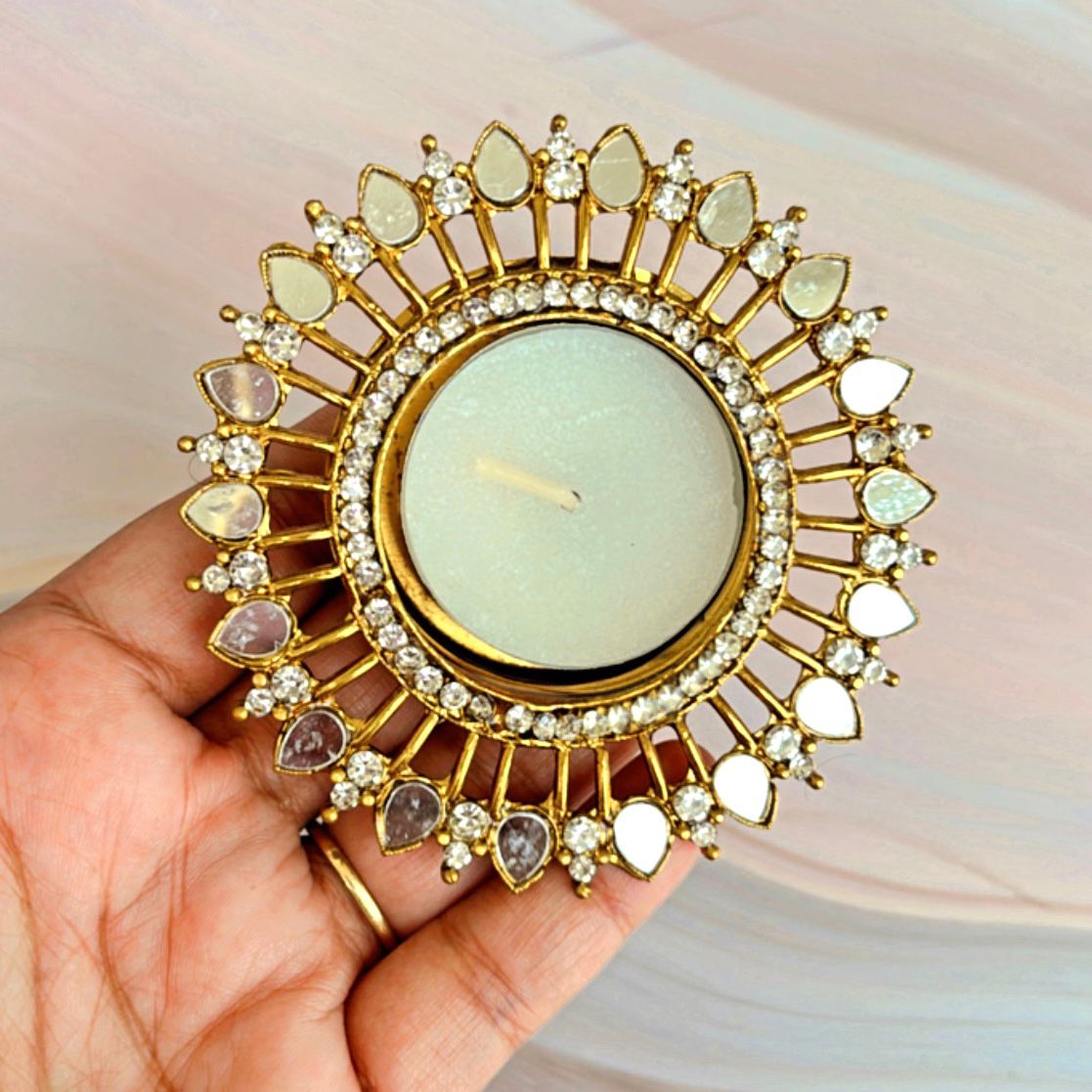 Luxury Kundan Tealight Candle Holder – Traditional Indian Decor - Set