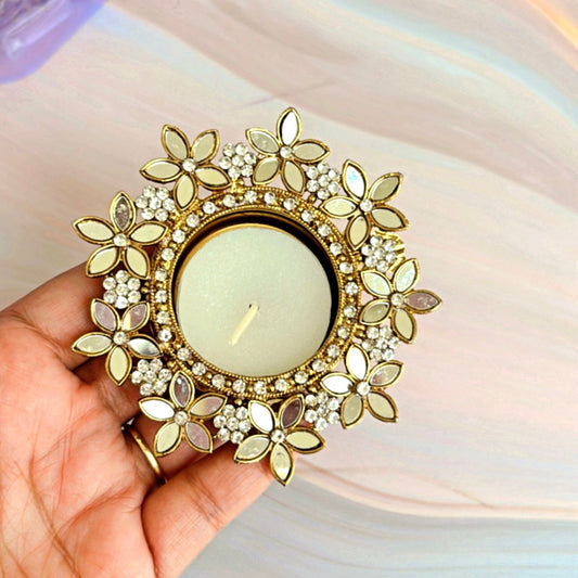 Luxury Kundan Tealight Candle Holder – Traditional Indian Decor - Set