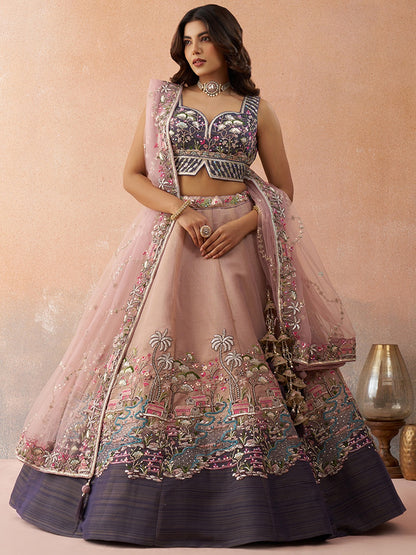 Ombre Purple and Mauve Sequins Embroidered Semi-Stitched Lehenga Set
