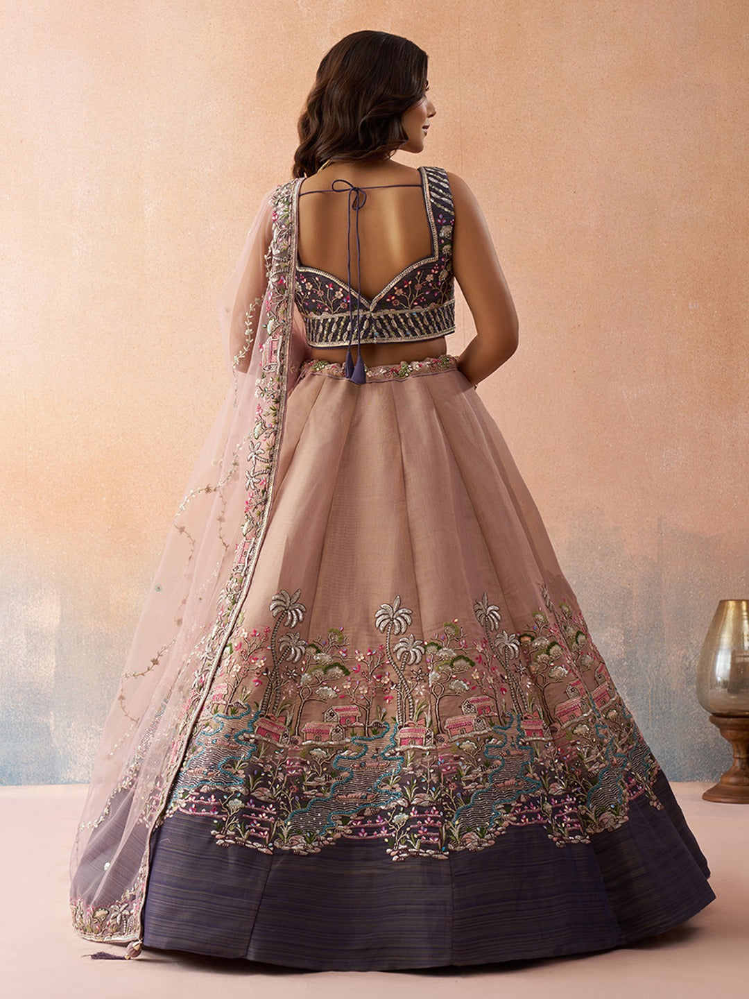 Ombre Purple and Mauve Sequins Embroidered Semi-Stitched Lehenga Set