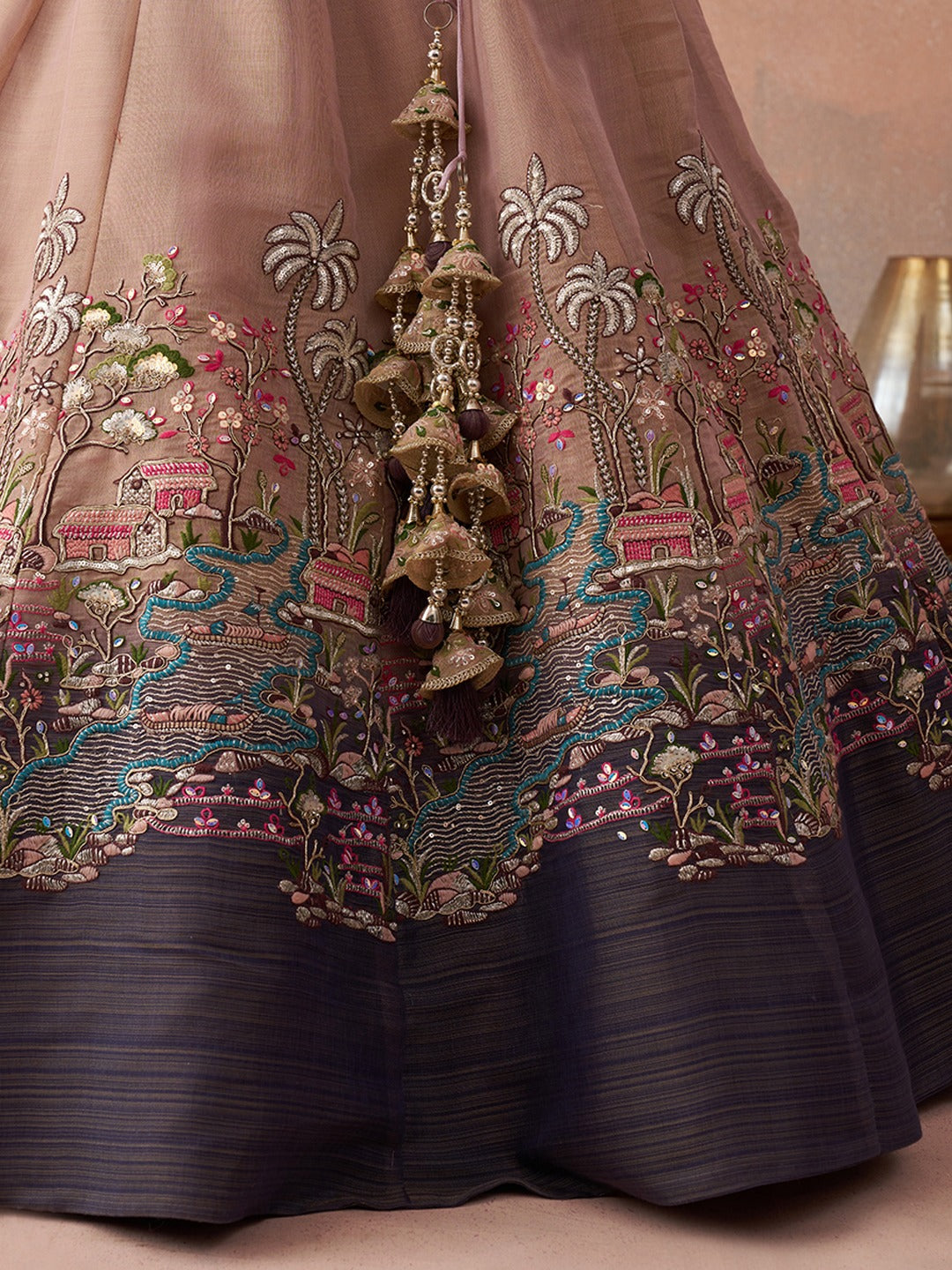 Ombre Purple and Mauve Sequins Embroidered Semi-Stitched Lehenga Set